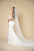 Kelly cathedral wedding veil with pearls and crystals handcrafted by Aoura Veil